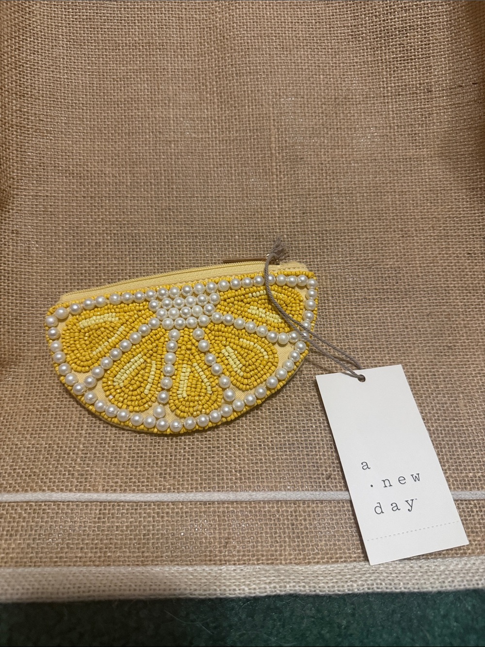 a new day Yellow Beaded Lemon Slice Wristlet